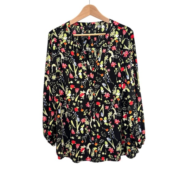 T Tahari Black Multi Floral Print Chiffon Popover Blouse Colorful Size 1X NEW - Picture 1 of 11